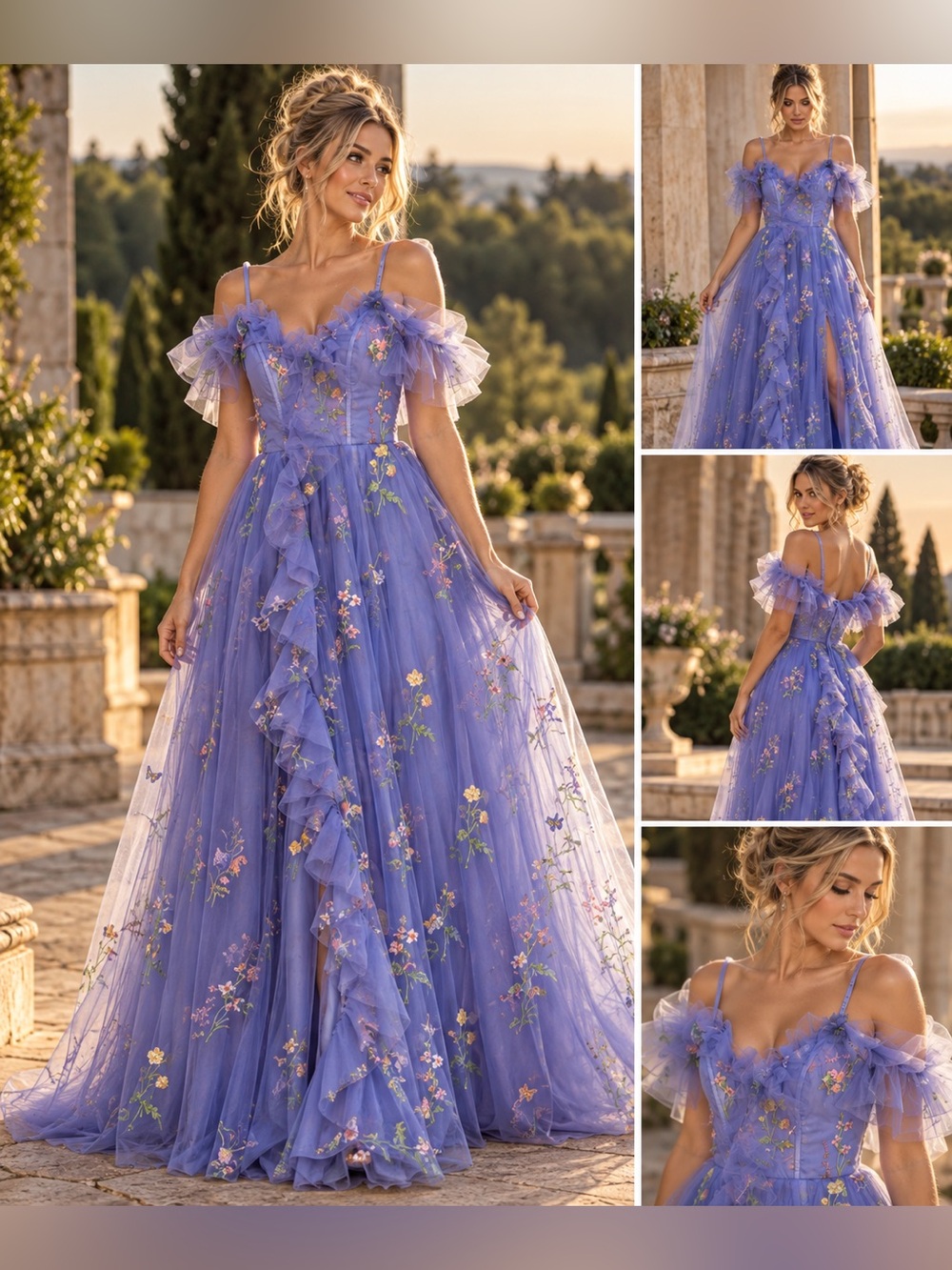 Lavender Tulle Floral Embroidered Gown